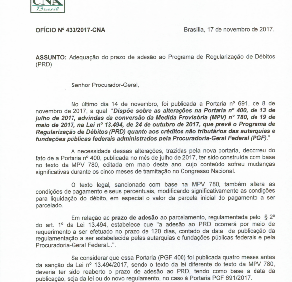 Presidente da CNA pede adequação do prazo de adesão ao Programa de Regularização de Débitos ao Procurador Geral Federal