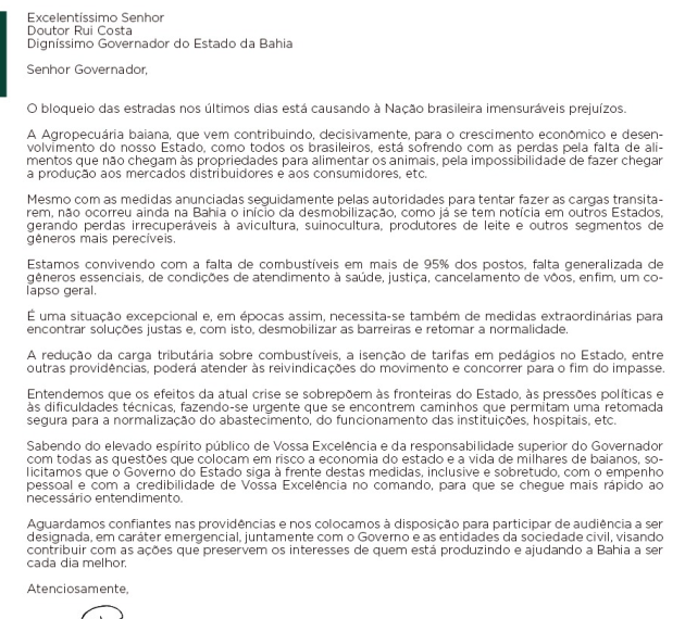 Faeb envia ofício ao Governador da Bahia sobre greve dos caminhoneiros