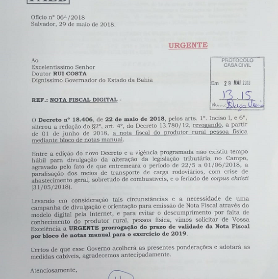 Faeb pede ao governo do Estado prorrogação de prazo referente à mudança da emissão de nota fiscal manual para digital