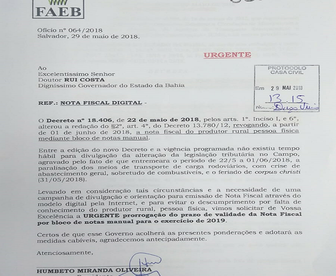 Emissão de Nota Fiscal Manual para produtor pessoa física é prorrogada na Bahia