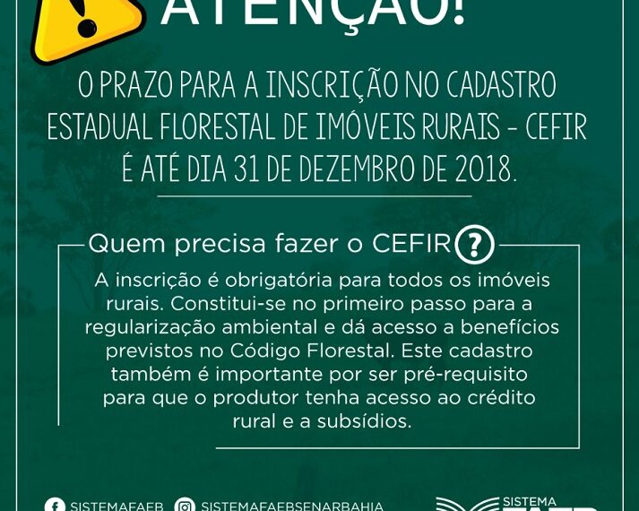 Prazo para inscrição no CEFIR vai até 31 de dezembro de 2018