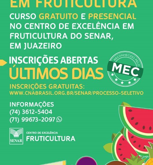 Últimos dias: Inscrições para Curso gratuito de Técnico em Fruticultura na Bahia encerram amanhã (8)