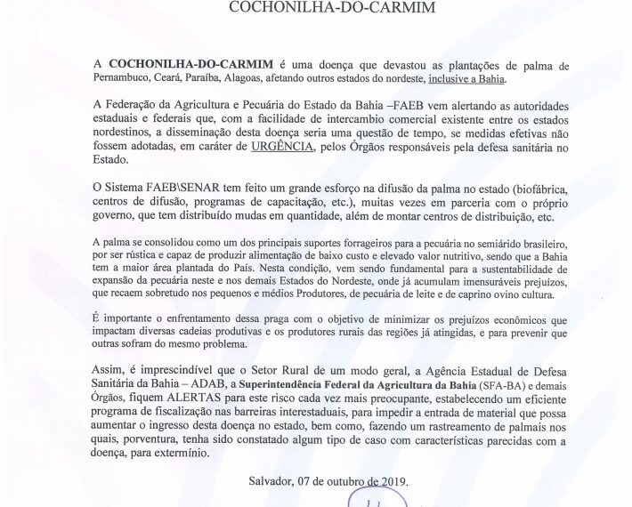 NOTA DE ALERTA – COCHONILHA-DO-CARMIM