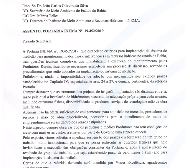 FAEB emite Ofício à Secretaria de Meio Ambiente sobre Portaria do Inema