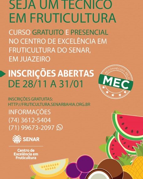 Curso gratuito de Técnico em Fruticultura com inscrições abertas