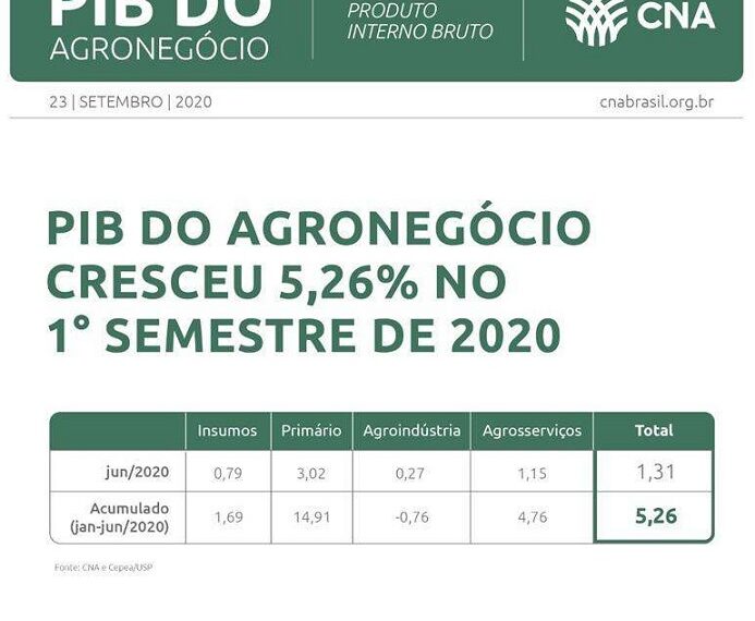 PIB do agronegócio cresce 5,26% no 1° semestre