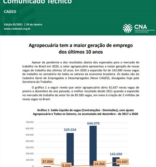 Geração de empregos no agro tem melhor resultado desde 2011
