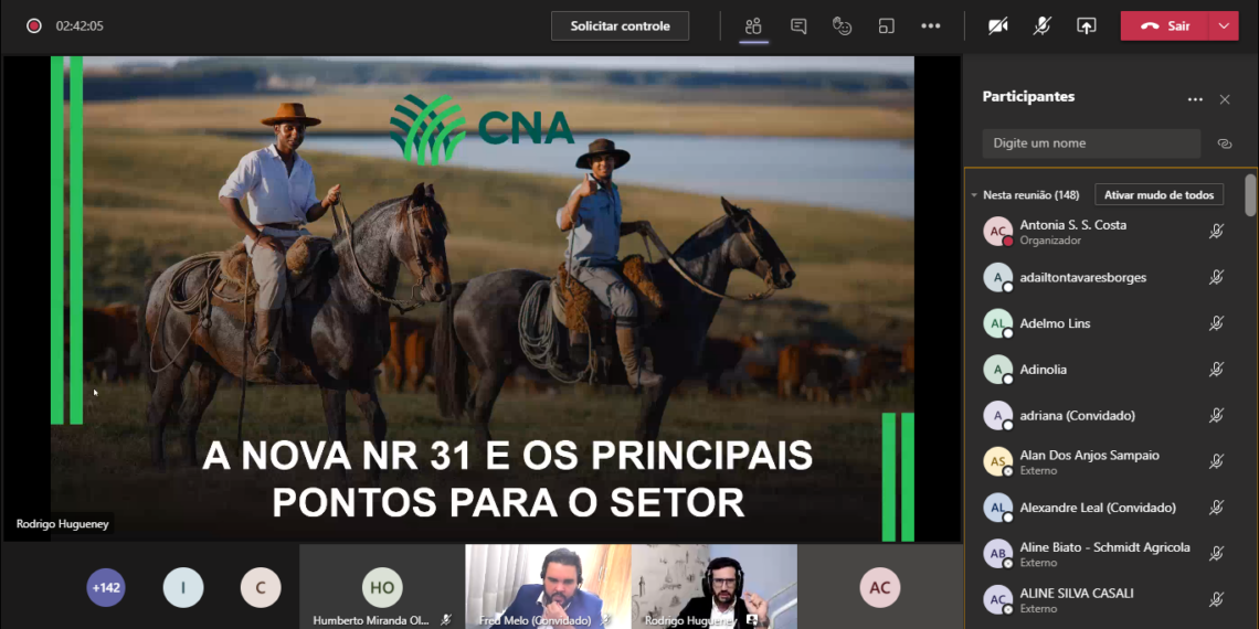 CNA e Sistema Faeb realizam reunião virtual para explicar mudanças na NR 31