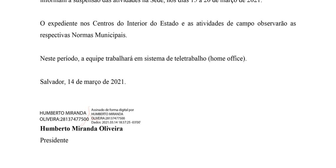 COMUNICADO SUSPENSÃO DAS ATIVIDADES NA SEDE DO SISTEMA FAEB SENAR