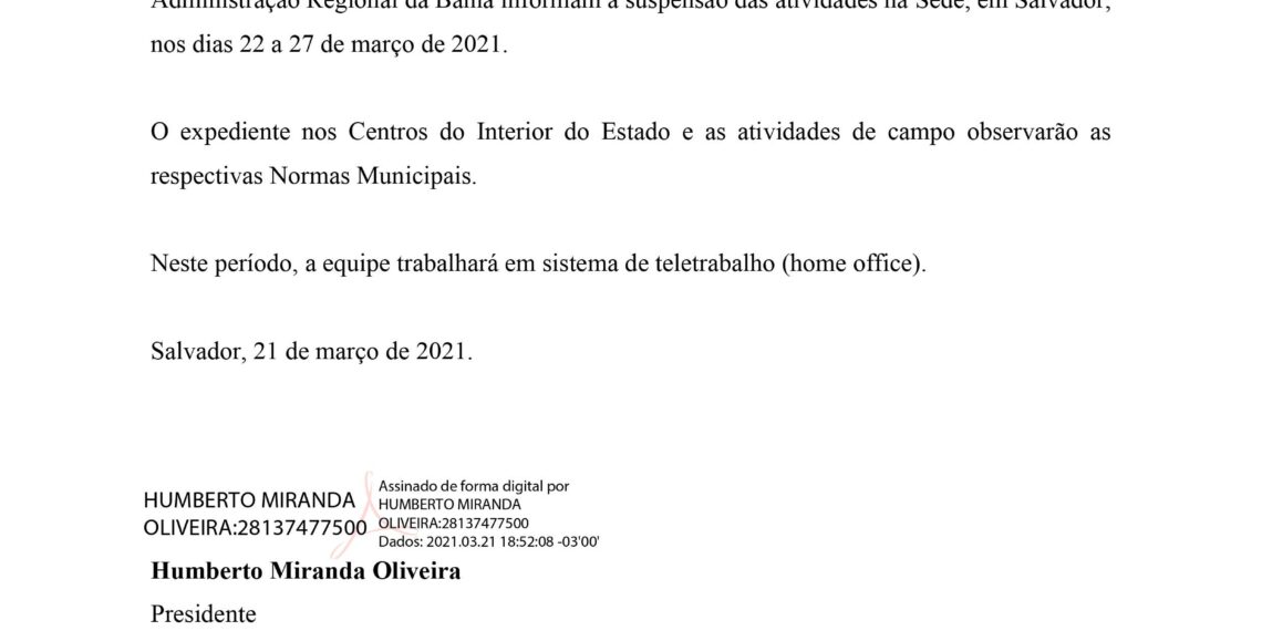 COMUNICADO INTERNO SISTEMA FAEB/SENAR