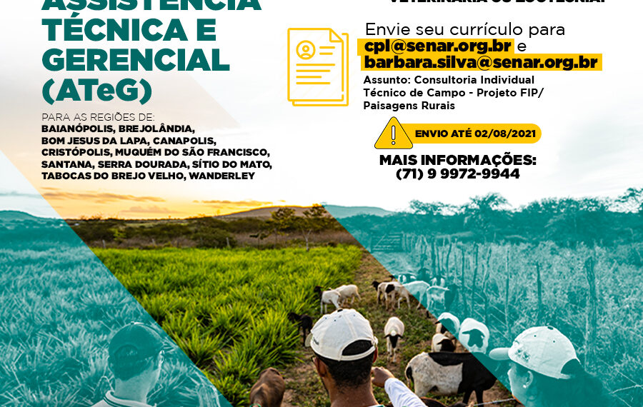 O Senar Bahia está com inscrições abertas para Assistência Técnica e Gerencial (ATeG)