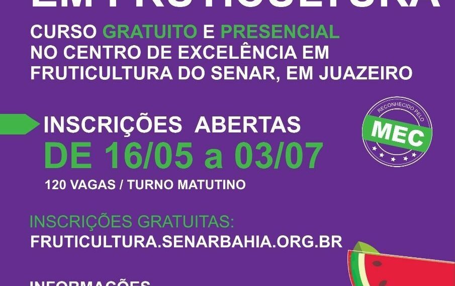 Inscrições abertas para Curso Técnico em Fruticultura – Gratuito e presencial