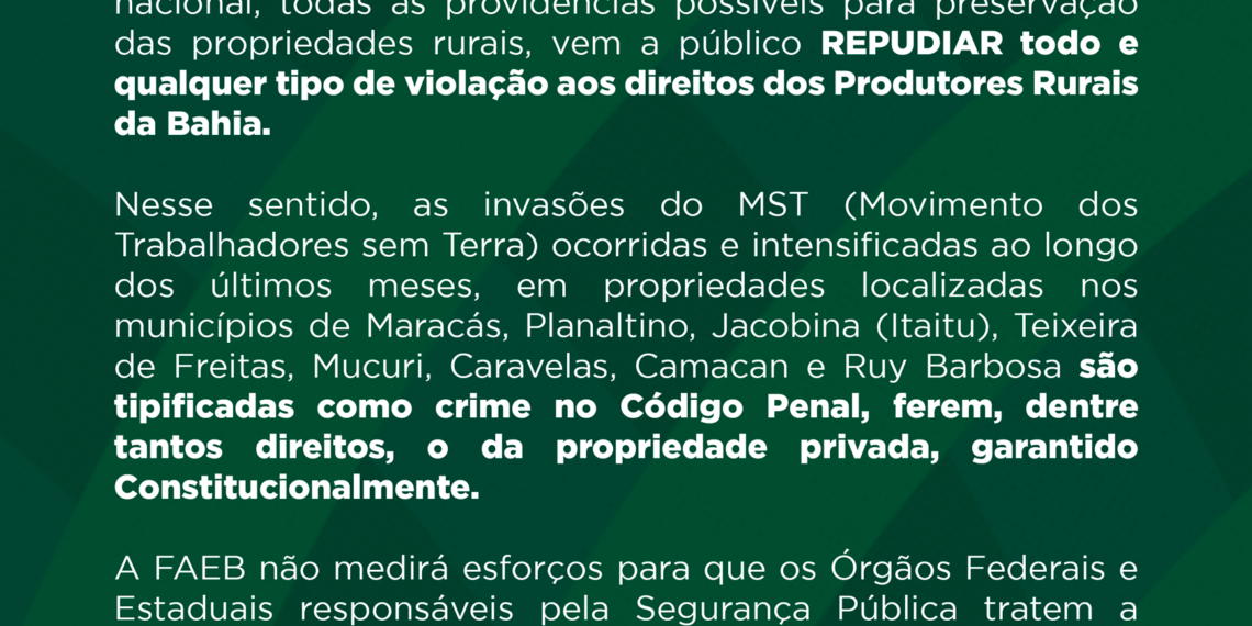 Nota oficial sobre as invasões no estado da Bahia