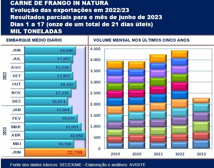 Exportação de carne de frango: volume embarcado já supera o total alcançado no 1º semestre de 2023