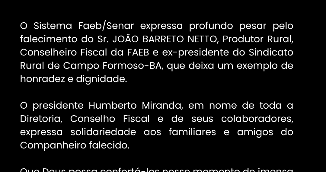 Nota de Pesar (Sr. João Barreto Neto)