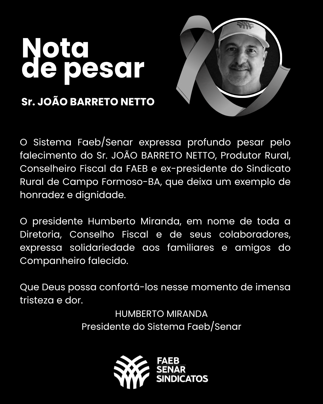 Nota de Pesar (Sr. João Barreto Neto)
