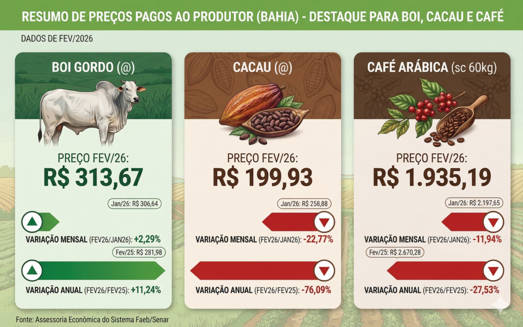 Preço do boi gordo Bahia fevereiro 2026
