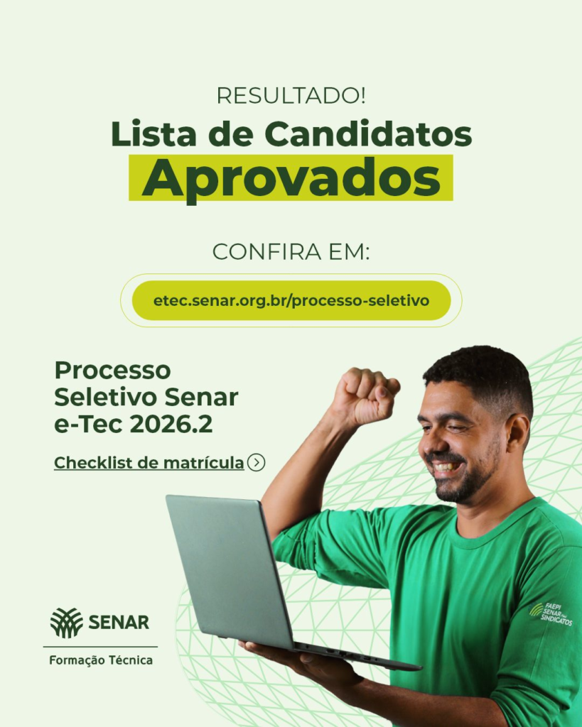 Confira a lista de aprovados para os cursos da rede e-Tec 2026.2