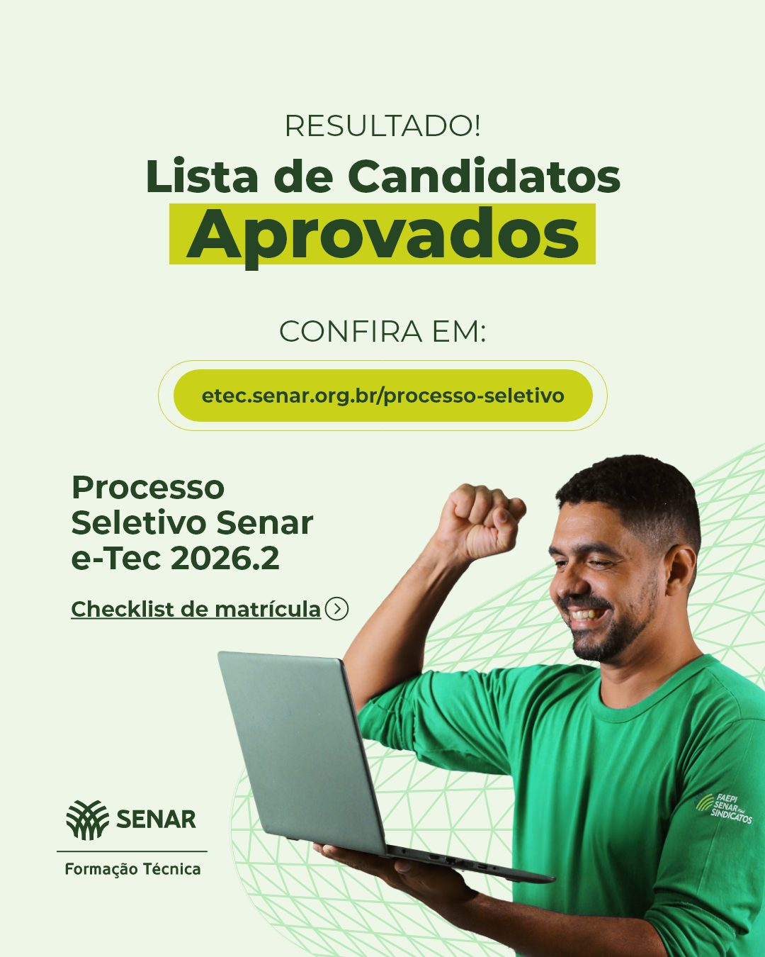 Confira a lista de aprovados para os cursos da rede e-Tec 2026.2